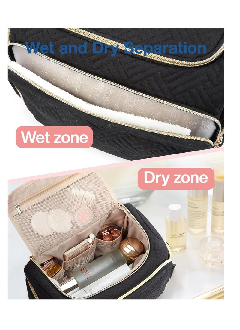 BAGSMART BAGSMART Travel Toiletry Bag, Large Wide-open Travel Bag for Toiletries, Makeup Cosmetic Travel Bag with Handle, Black-L  - Image 3