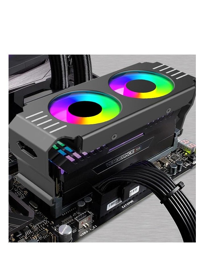 مروحة تبريد ذاكرة ARGB RAM مع تأثير ضوء 5V 3-Pin لجهاز الكمبيوتر للألعاب، مبرد بمشتت حراري من الألمنيوم وغطاء خلفي، تصميم أسود - Image 5