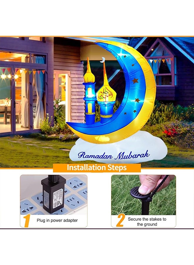 Yoawllty Ramadan Decorations, Ramadan Lights, Ramadan Inflatable Blue Crescent Moon with Minaret - Decorated for Outdoor Lawns, Built-in LED Lights and Fan to Blow Up with Air  - Image 4