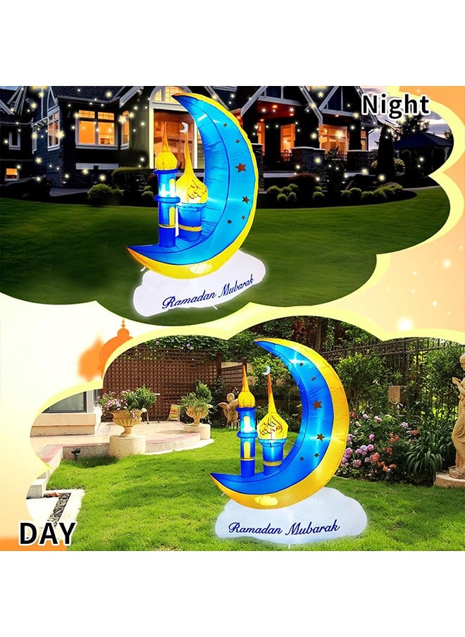 Yoawllty Ramadan Decorations, Ramadan Lights, Ramadan Inflatable Blue Crescent Moon with Minaret - Decorated for Outdoor Lawns, Built-in LED Lights and Fan to Blow Up with Air  - Image 5