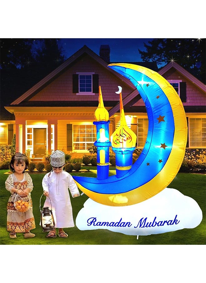 Yoawllty Ramadan Decorations, Ramadan Lights, Ramadan Inflatable Blue Crescent Moon with Minaret - Decorated for Outdoor Lawns, Built-in LED Lights and Fan to Blow Up with Air  - Image 2