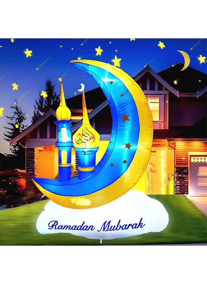 Yoawllty Ramadan Decorations, Ramadan Lights, Ramadan Inflatable Blue Crescent Moon with Minaret - Decorated for Outdoor Lawns, Built-in LED Lights and Fan to Blow Up with Air  - Image 1