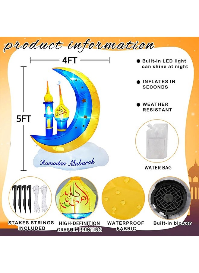 Yoawllty Ramadan Decorations, Ramadan Lights, Ramadan Inflatable Blue Crescent Moon with Minaret - Decorated for Outdoor Lawns, Built-in LED Lights and Fan to Blow Up with Air  - Image 3