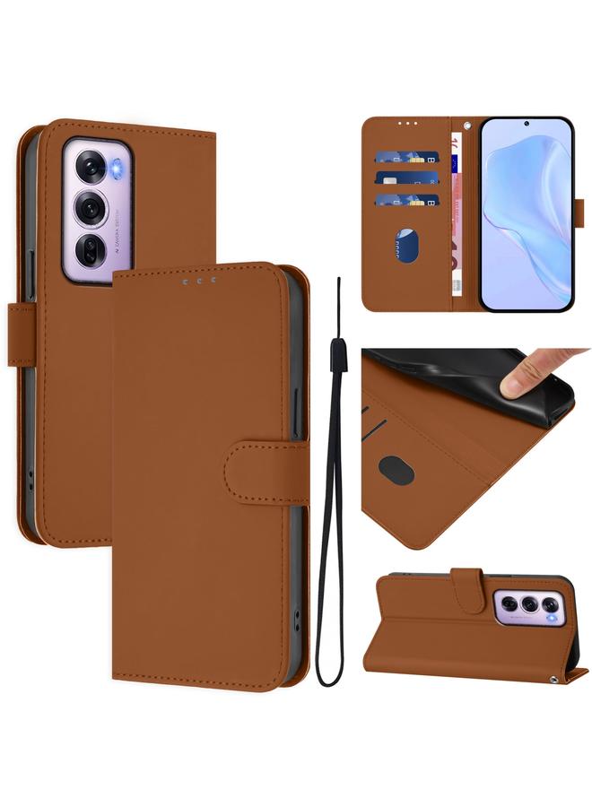 S-TOP Case For OPPO Reno12 Pro 5G Global Skin Feel Solid Color Leather Phone Case with Lanyard - Image 1
