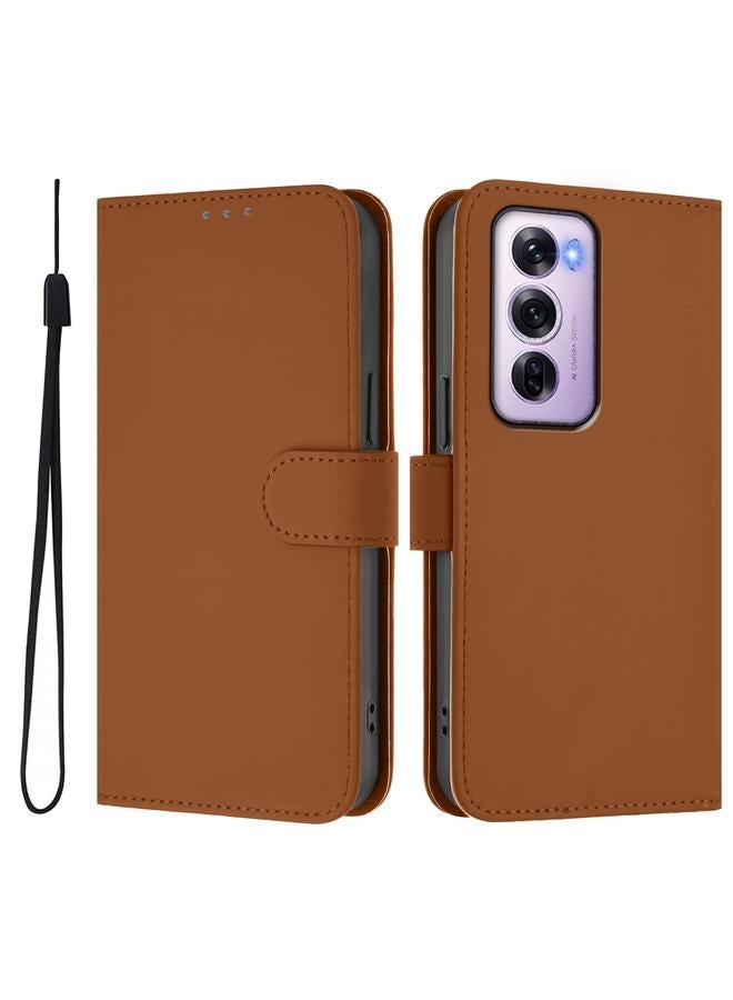 S-TOP Case For OPPO Reno12 Pro 5G Global Skin Feel Solid Color Leather Phone Case with Lanyard - Image 2