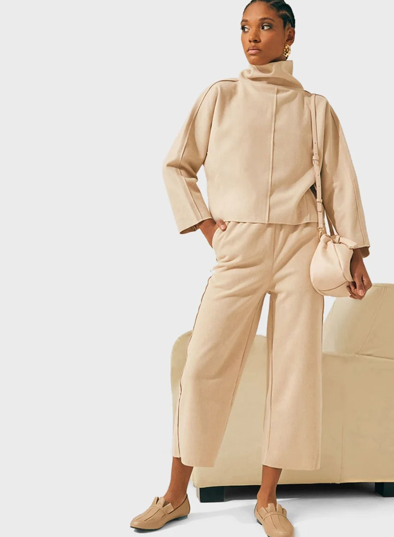 RINA Ruched Waist Wide Leg Pants