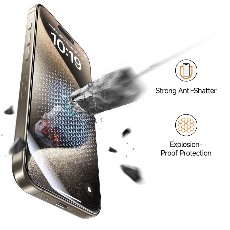 SMARTDEVIL 3 Pack Tempered Glass for iPhone 15 Pro Max Screen Protector, Military-Grade Shatterproof Protection, 9H Hardness, Fast & Easy Installation, Case Friendly Design - Image 3