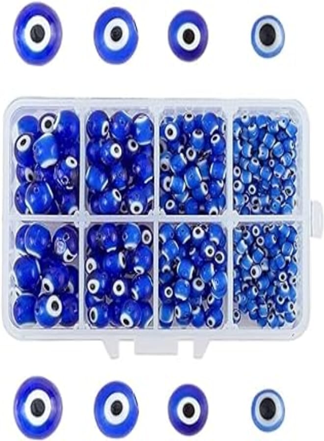 Grab Mantra GrabMantra 390 Pieces Blue Evil Eye Glass Beads 4 Size Evil Eye Round Beads Handmade Lampwork Evil Eye Charms for Bracelets Necklace Earrings Jewelry Making - 4mm/6mm/8mm/10mm (EvilEye 2x4) 