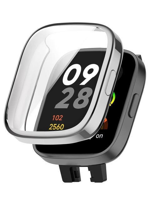 Plating Case For xiaomi Redmi Watch 3 (Not Redmi Watch 3 Active/Redmi Wtch 3 lite) Smart Watch Strap Full Bumper TPU Protective Cover Accessories Screen Protector (Silver)
