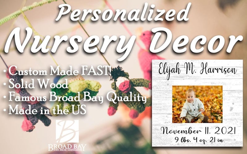 Broad Bay Newborn Baby Frame Alternative  Personalized New Birth Gift  Upload Picture or Photo  with Customized Birth Details Solid Wood  105in x 105in - Image 2