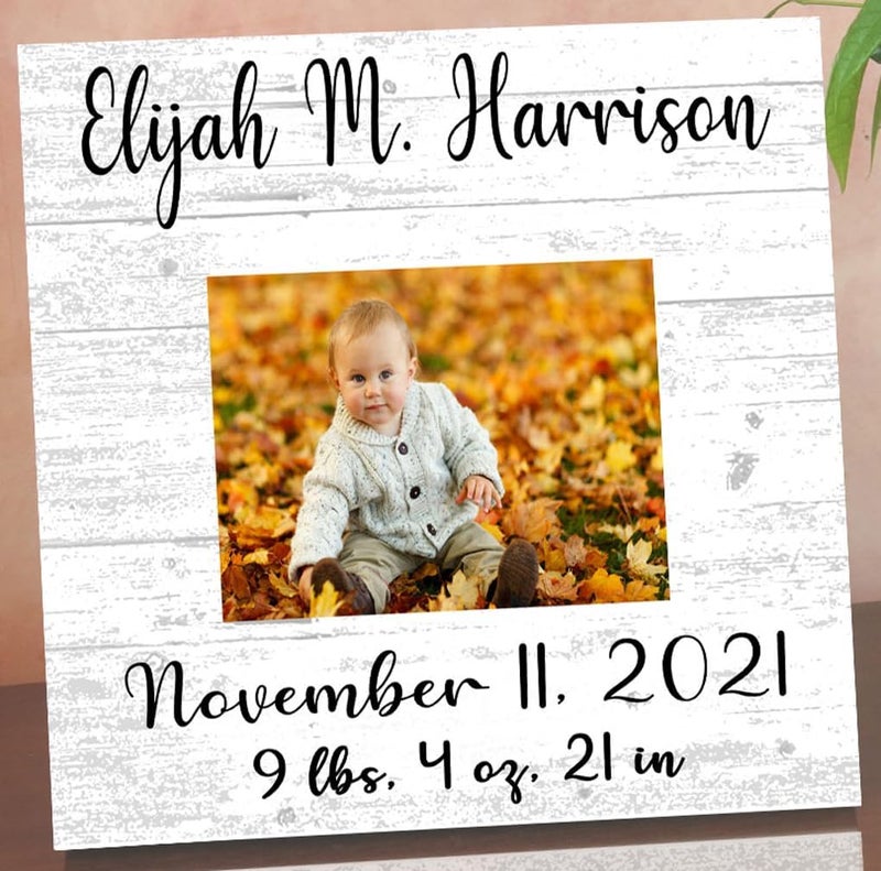Broad Bay Newborn Baby Frame Alternative  Personalized New Birth Gift  Upload Picture or Photo  with Customized Birth Details Solid Wood  105in x 105in - Image 1