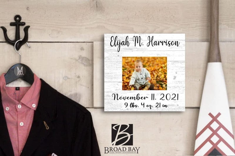 Broad Bay Newborn Baby Frame Alternative  Personalized New Birth Gift  Upload Picture or Photo  with Customized Birth Details Solid Wood  105in x 105in - Image 4