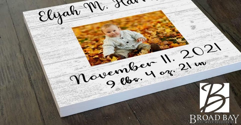 Broad Bay Newborn Baby Frame Alternative  Personalized New Birth Gift  Upload Picture or Photo  with Customized Birth Details Solid Wood  105in x 105in - Image 3