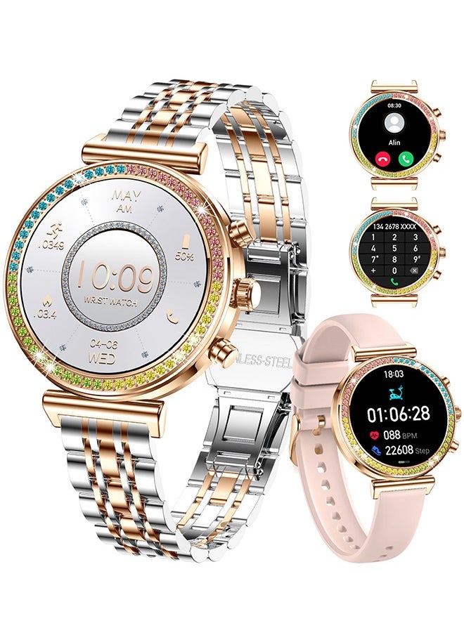 RollsTimi  Smart Watch for Women, 1.27" HD Screen, Bluetooth Calls Fitness Tracker Sports Women's Smartwatch for Android iOS Phones, Heart Rate/Sleep Monitor/IP67 Waterproof, Two Tone Gold  - Image 1