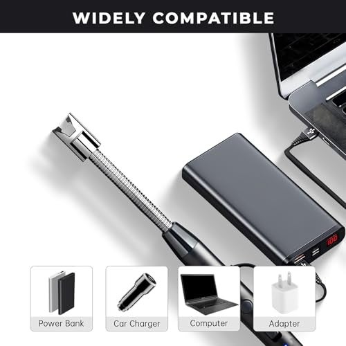 AADHIK Premium Gas Lighter for Kitchen USB Rechargeable Long Life Electric Gas Lighter | 360 Degree Flexible & Windproof (Black, Set of 1) - Image 3