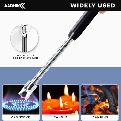AADHIK Premium Gas Lighter for Kitchen USB Rechargeable Long Life Electric Gas Lighter | 360 Degree Flexible & Windproof (Black, Set of 1) - Image 2