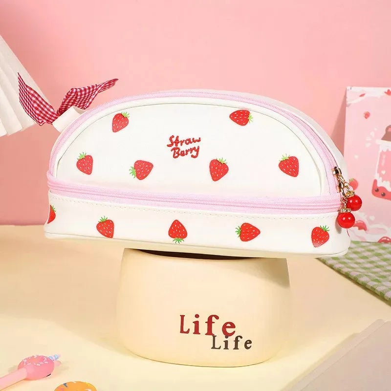 New Large Capacity Double Layer Strawberry Print Pencil Aaa - Image 2