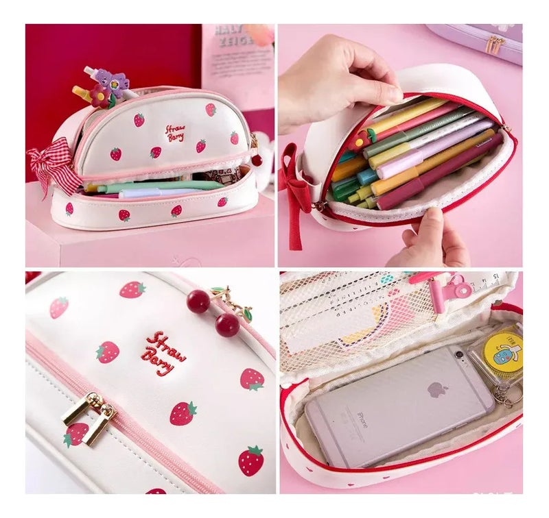 New Large Capacity Double Layer Strawberry Print Pencil Aaa - Image 3
