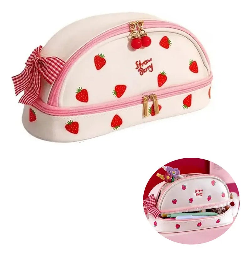 New Large Capacity Double Layer Strawberry Print Pencil Aaa - Image 1