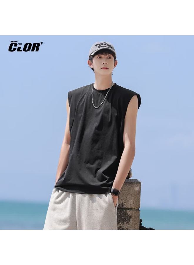 Clor Ice Silk Quick-dry Tank Top, Sun Protection Vest For Men, Summer Mesh Spliced Sports Fitness Sleeveless T-shirt Dxc07 Black M - Image 1