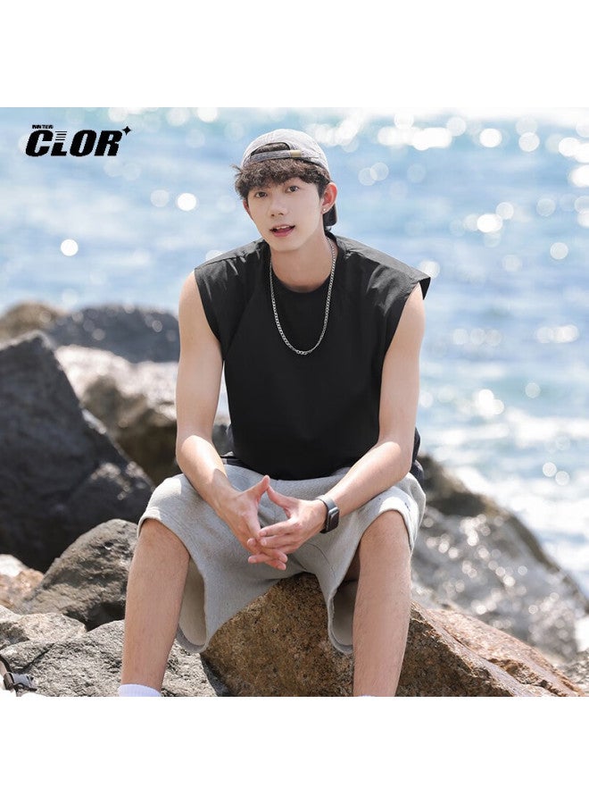 Clor Ice Silk Quick-dry Tank Top, Sun Protection Vest For Men, Summer Mesh Spliced Sports Fitness Sleeveless T-shirt Dxc07 Black M - Image 4