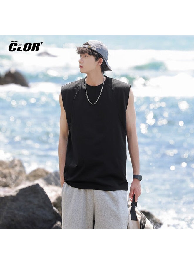 Clor Ice Silk Quick-dry Tank Top, Sun Protection Vest For Men, Summer Mesh Spliced Sports Fitness Sleeveless T-shirt Dxc07 Black M - Image 5
