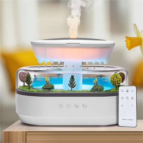 BLOIMP Essential Oil Diffuser 250ML Cloud Humidifier Rain Water Drip Diffuser Humidifier with Drip Music Micro Landscape Ultrasonic Diffuser for Bedroom Office Hotel White Grey - Image 1