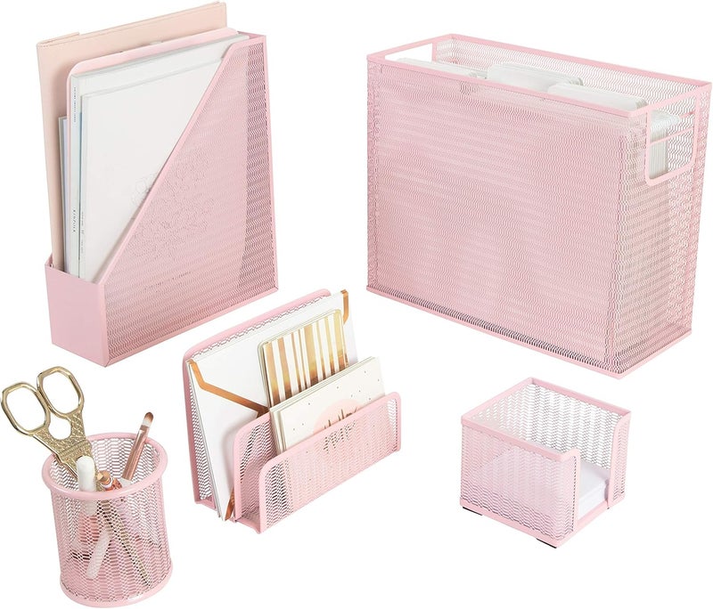 Blu Monaco Desktop Hanging File Organizer Set of 5 Pieces - Pink - Image 1