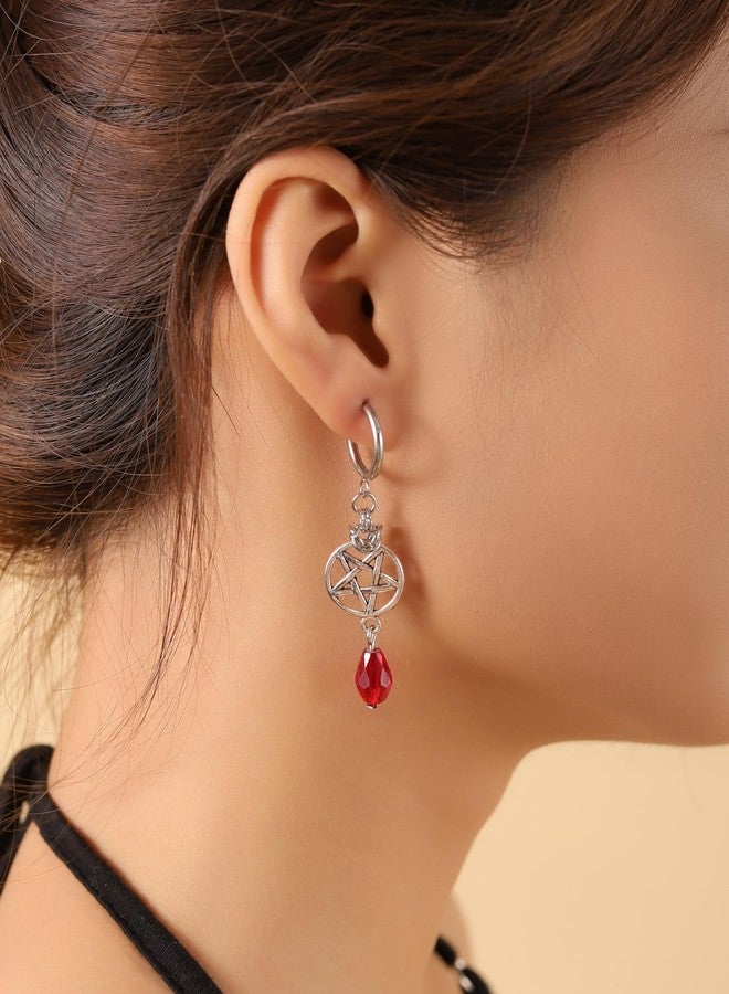 Sacina Goth Silver-tone Pentagram Teardrop Hoop Earrings, Gothic Emo Punk Grunge Y2k Aesthetic Earrings, Goth Jewelry, Christmas Jewelry Gift for Women - Image 3