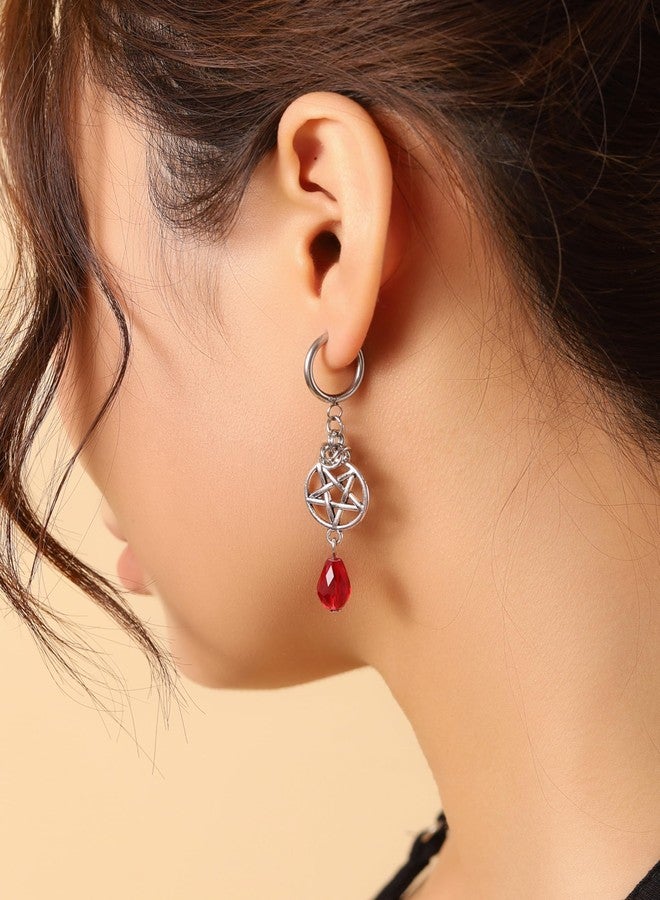 Sacina Goth Silver-tone Pentagram Teardrop Hoop Earrings, Gothic Emo Punk Grunge Y2k Aesthetic Earrings, Goth Jewelry, Christmas Jewelry Gift for Women - Image 4