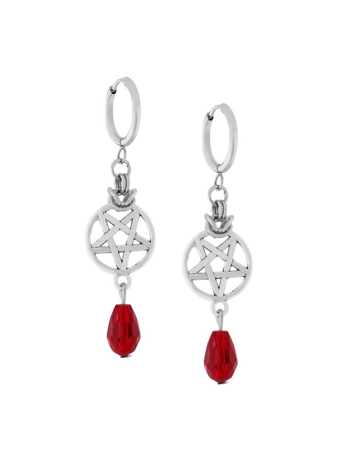 Sacina Goth Silver-tone Pentagram Teardrop Hoop Earrings, Gothic Emo Punk Grunge Y2k Aesthetic Earrings, Goth Jewelry, Christmas Jewelry Gift for Women - Image 1