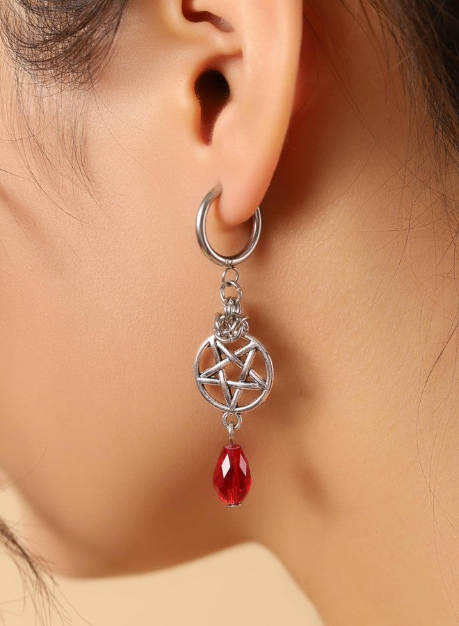 Sacina Goth Silver-tone Pentagram Teardrop Hoop Earrings, Gothic Emo Punk Grunge Y2k Aesthetic Earrings, Goth Jewelry, Christmas Jewelry Gift for Women - Image 2