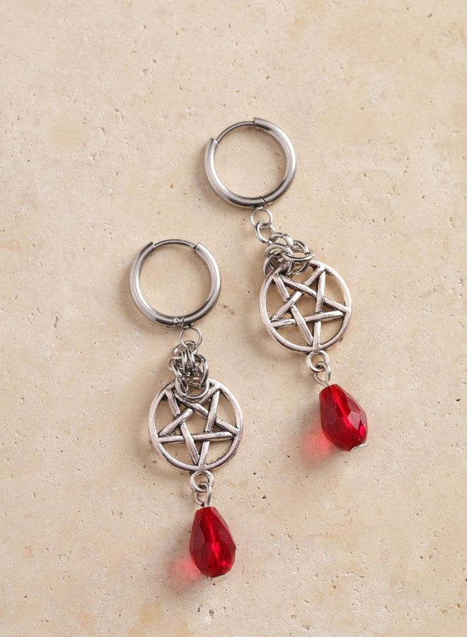 Sacina Goth Silver-tone Pentagram Teardrop Hoop Earrings, Gothic Emo Punk Grunge Y2k Aesthetic Earrings, Goth Jewelry, Christmas Jewelry Gift for Women - Image 5
