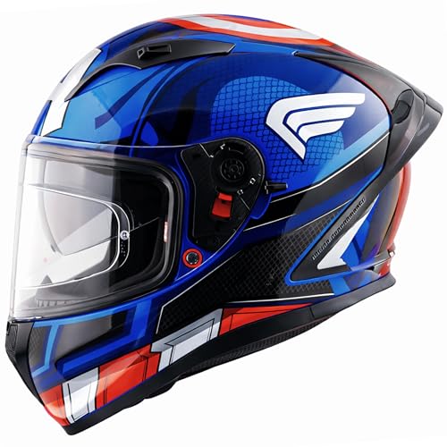 Axor Street Marvel Captain America ISI ECE and DOT Certified Lightweight Full Face Helmet for Men and Women with Scratch and UV Resistant Dual Visors with Anti-Fog Pin Lock System-Blue Red White-M - Image 1