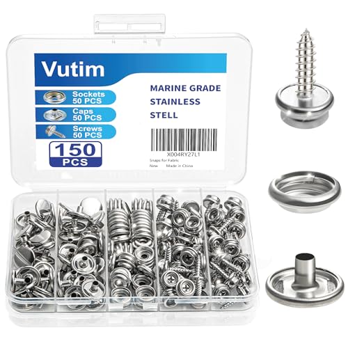 Vutim 150 PCS Canvas Snap Fastener Tool Set, Vutim Marine-Grade 3/8" Stainless Steel Snaps, Metal Snap Fastener Kit, Leather Repair Kit for Boats, Canvas, Leather Goods, Tents, and Awnings - Image 1