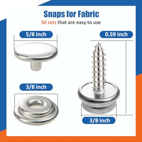 Vutim 150 PCS Canvas Snap Fastener Tool Set, Vutim Marine-Grade 3/8" Stainless Steel Snaps, Metal Snap Fastener Kit, Leather Repair Kit for Boats, Canvas, Leather Goods, Tents, and Awnings - Image 2
