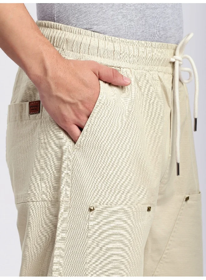 Beyoung Cream Rivet Detailed Cargo Pants