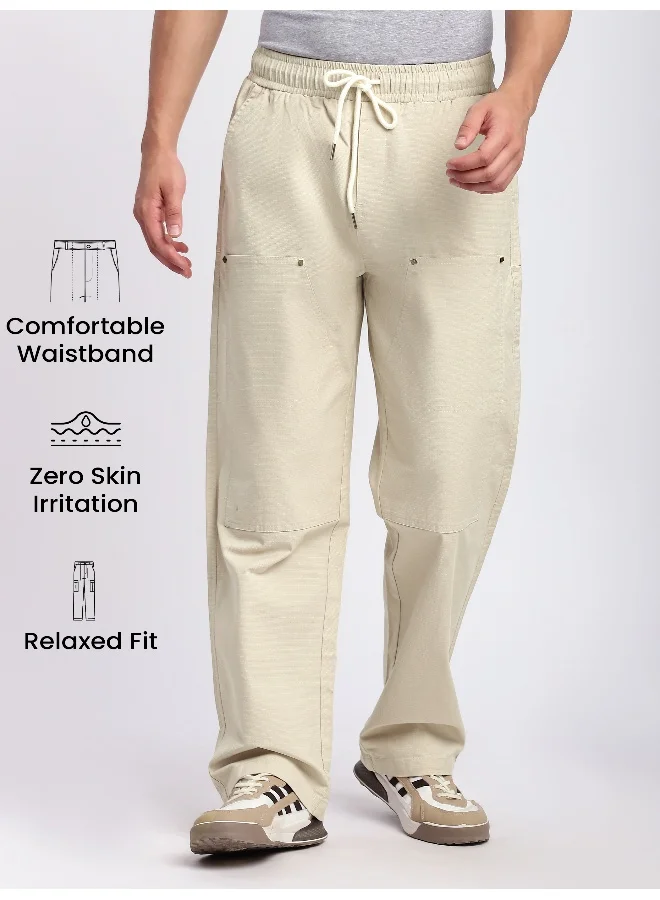 Beyoung Cream Rivet Detailed Cargo Pants