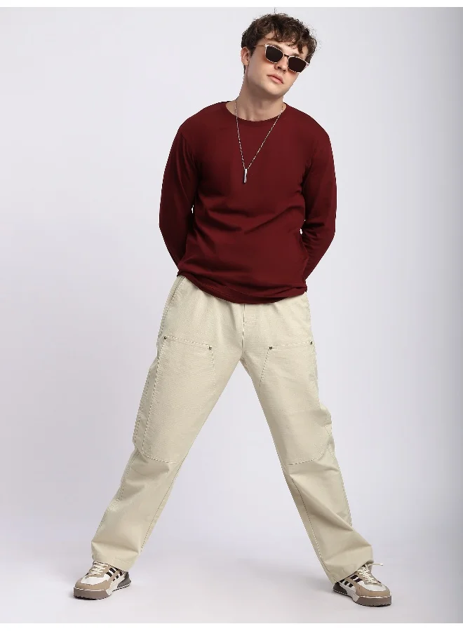 Beyoung Cream Rivet Detailed Cargo Pants