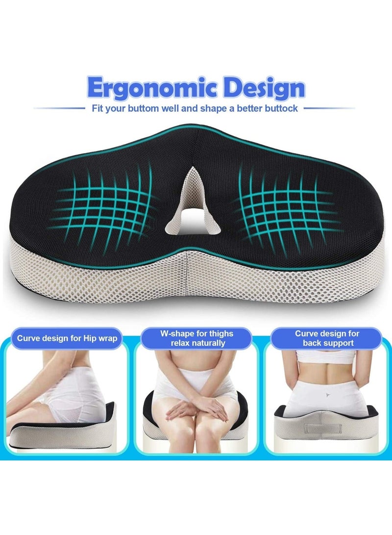 Memory Foam Seat Cushion for Office Chair Car and Desk, Ergonomic Coccyx Support Cushion with Washable Non Slip Cover for Comfortable Sitting - Image 4