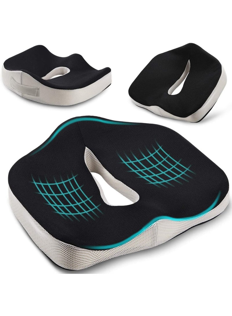 Memory Foam Seat Cushion for Office Chair Car and Desk, Ergonomic Coccyx Support Cushion with Washable Non Slip Cover for Comfortable Sitting - Image 1