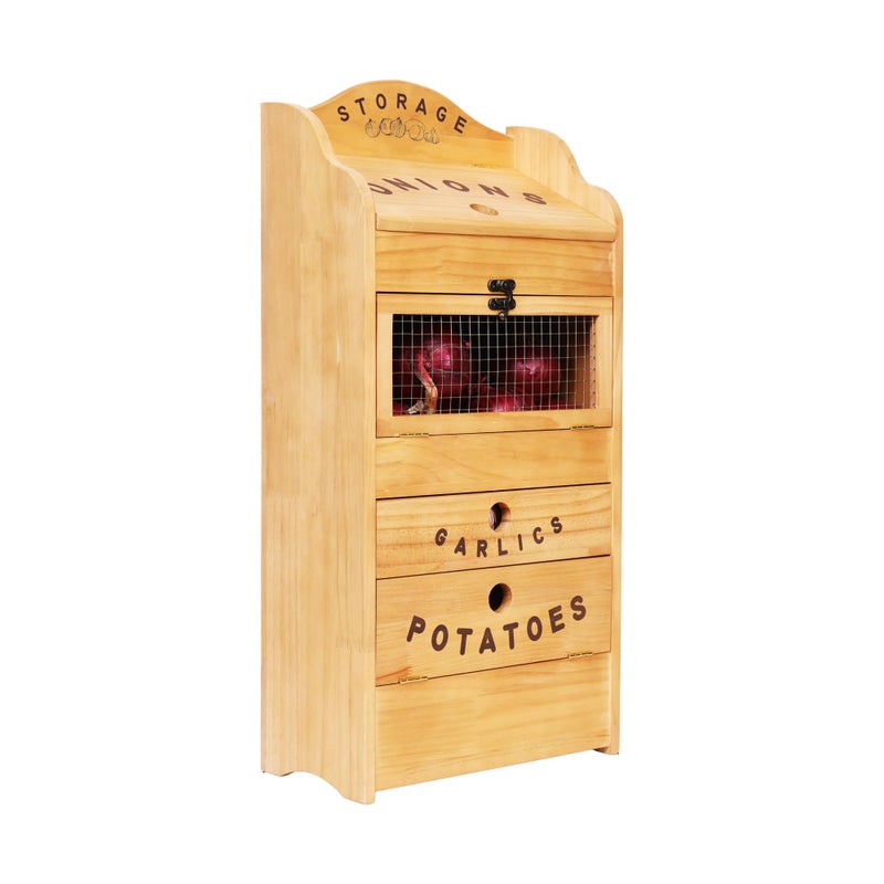 ARTAWEIN Potato Bin Veggie Organizer Rustic Pine Wood Potato, Onion & Garlic Storage Bin | Kitchen Organizer | Solid Wood Veggie Box | Compact Kitchen Box (13.77" L x 7.1" W x 29.3" H) - Image 1