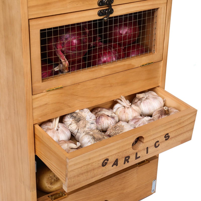 ARTAWEIN Potato Bin Veggie Organizer Rustic Pine Wood Potato, Onion & Garlic Storage Bin | Kitchen Organizer | Solid Wood Veggie Box | Compact Kitchen Box (13.77" L x 7.1" W x 29.3" H) - Image 5