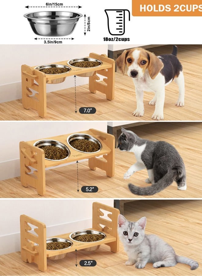 Vantic Elevated Dog Bowls-Adjustable Raised Dog Bowls with Stand for Small Size Dogs and Cats,Durable Bamboo Dog Feeder with 2 Stainless Steel Bowls and Non-Slip Feet - Image 2