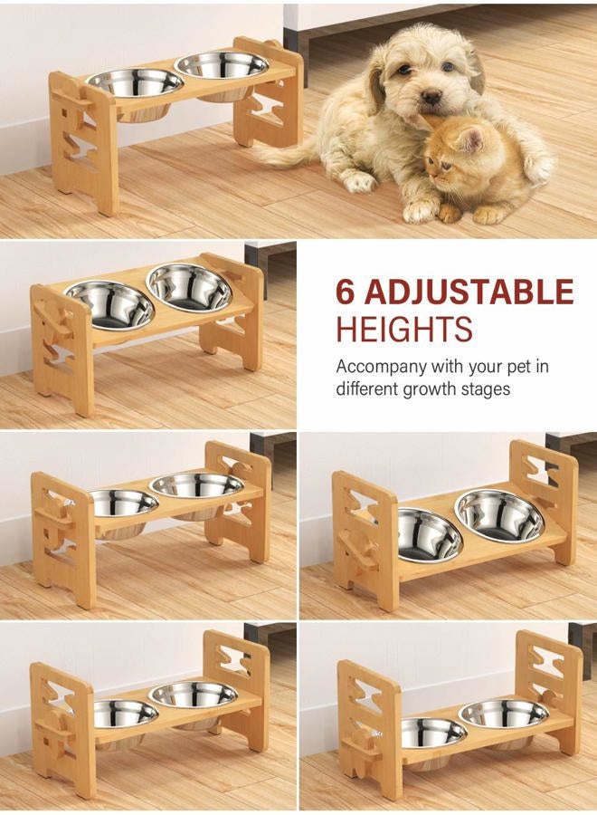 Vantic Elevated Dog Bowls-Adjustable Raised Dog Bowls with Stand for Small Size Dogs and Cats,Durable Bamboo Dog Feeder with 2 Stainless Steel Bowls and Non-Slip Feet - Image 3