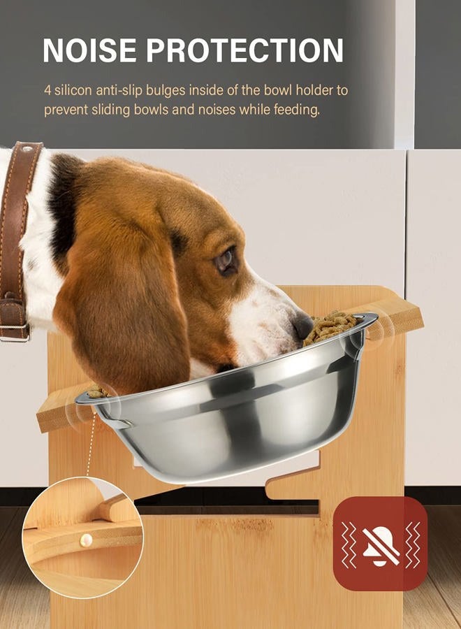 Vantic Elevated Dog Bowls-Adjustable Raised Dog Bowls with Stand for Small Size Dogs and Cats,Durable Bamboo Dog Feeder with 2 Stainless Steel Bowls and Non-Slip Feet - Image 5