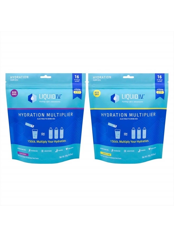 Liquid I.V. Hydration Multiplier, Electrolyte Drink Mix - Combo Pack, Acai With Lemon Lime, 16 Count - Image 1