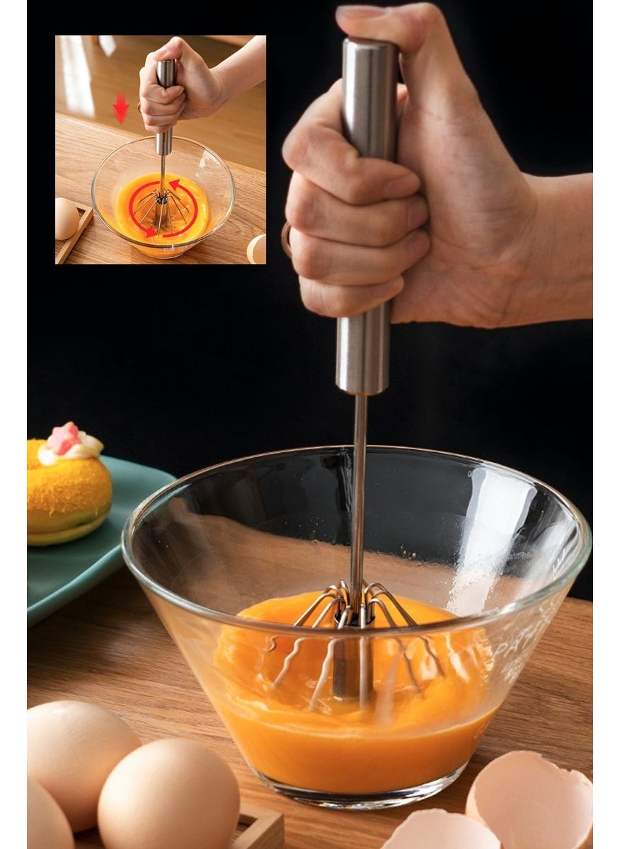 Biterse Practical Stainless Steel Push Automatic Whisk Metal Whisk  - Image 2
