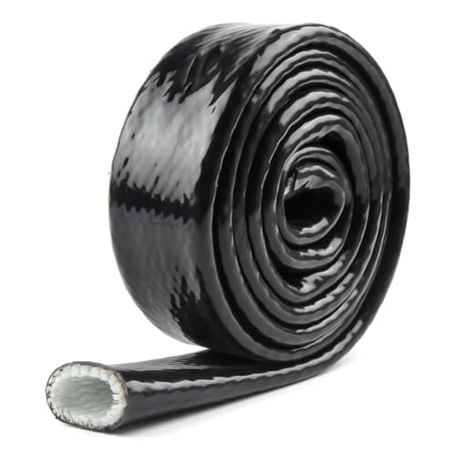 YSIL 1/4" ID 3.3FT Heat Shielded Fire Thermo Armor Fire Sleeve Silicone Coated Fiberglass Heat Protection for Automotive Hose Cable Lines & Electrical Wiring Black - Image 1