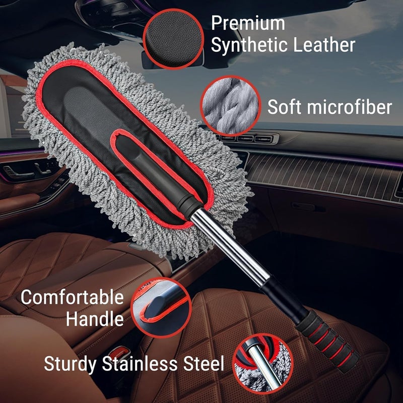 Car Duster Brush with Extendable Long Handle - Scratch Free Microfiber Cleaning Tool for Vehicles and Home - Image 2